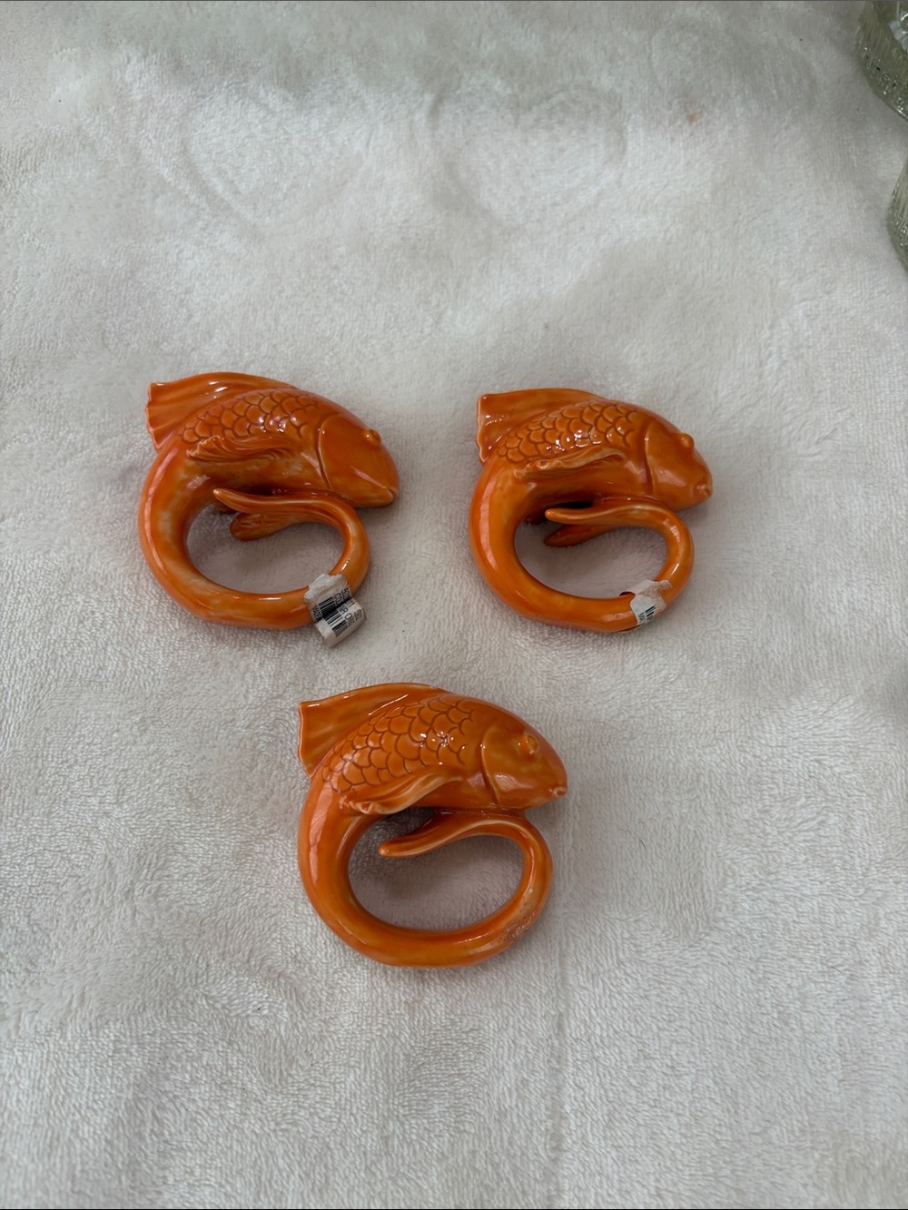 Vintage Orange Ceramic Fish Napkin Rings - Set of 3